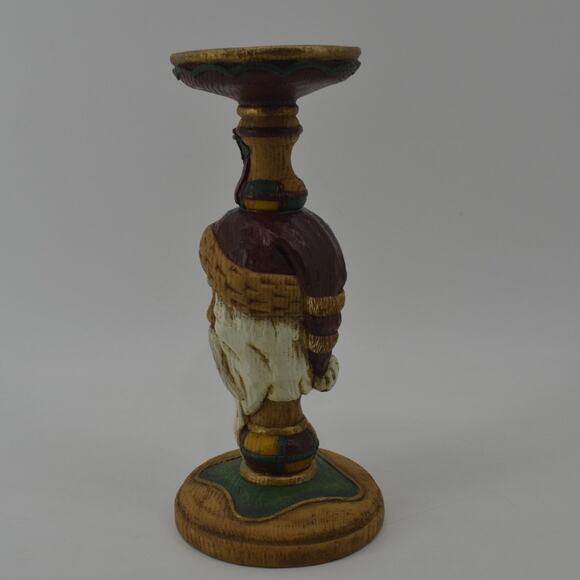 Santa Candle Stick Holder Old Christmas Faux Carved Wood Resin - Picture 6 of 13
